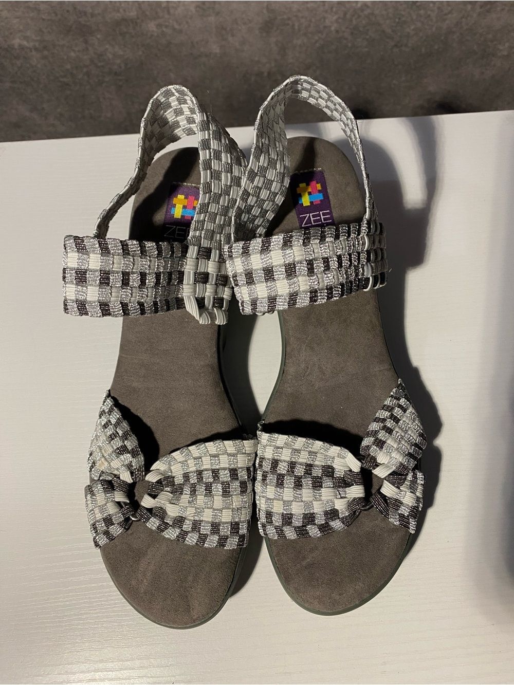 Zee Alexis Woven Elastic Wedge Sandals Silver Grey EU 41 US 9.5-10